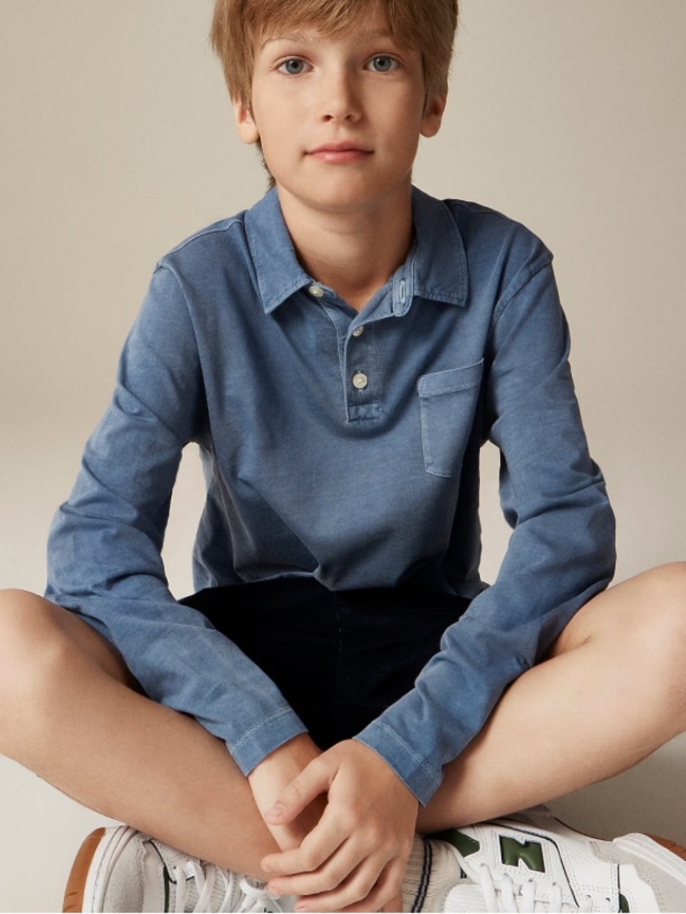 J crew misty twilight Kids' garment-dyed long-sleeve polo shirt broken-in-jersey